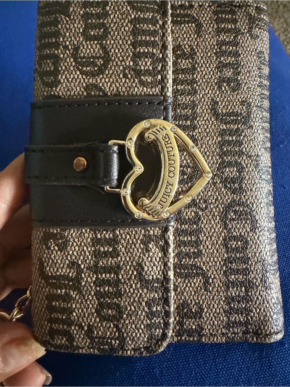 Juicy Couture Brown Logo Wallet with Gold Heart Buckle